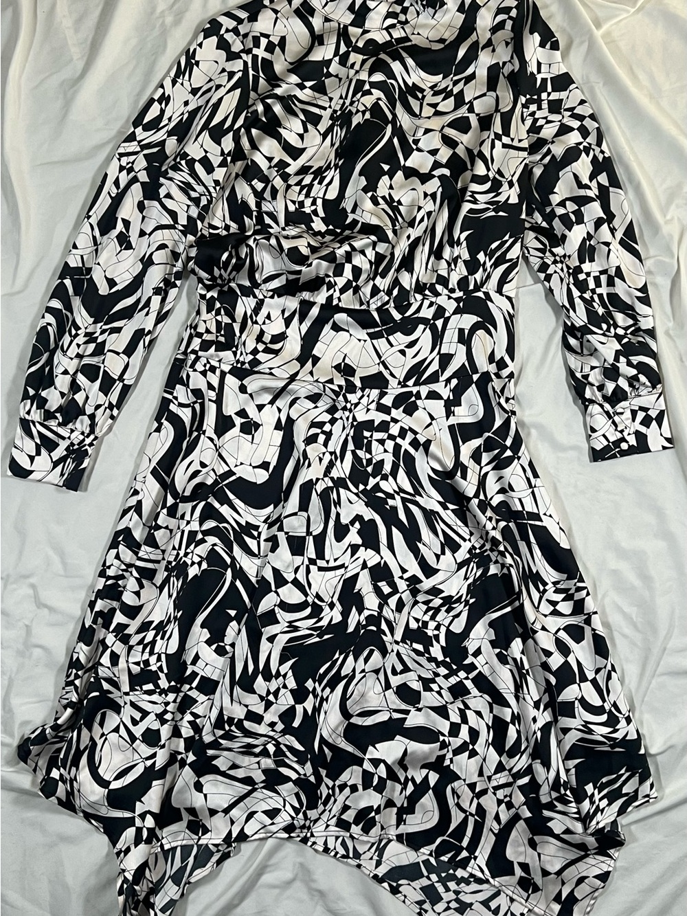 Future Collective Black & White Abstract Print Long Sleeve Dress